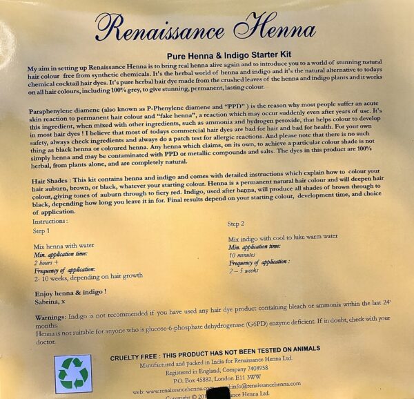 Organic Natural Hair Dye Hair Colour Kit by Renaissance Henna