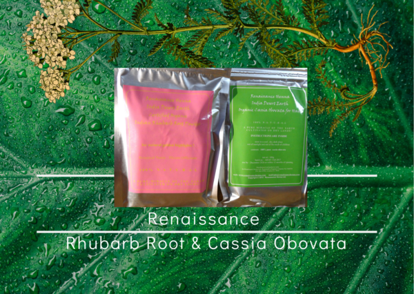 For natural blonde highlights - product image of two foil sealed packets with pink label and green label, displayed against a leaf and plant background