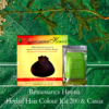herbal hair colour kit product image against a leaf and plant background