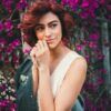 woman with dark red hair
