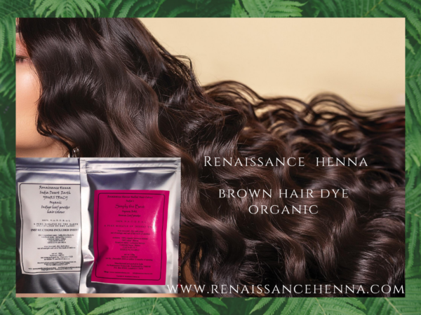 beautiful woman with long silky wavy hair from organic brown hair dye with natural plant based hair dye