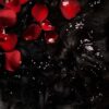 Natural Hair Dye Indigo for Black Hair Colour. Rose Petals in Long, Flowing Black Hair, Hair Dyed with Natural Hair Dye