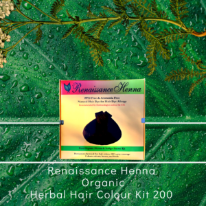 organic hair colour kit product image of boxed kit against a green leaf and plant background