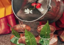 Mixing Henna, Renaissance Henna Natural Hair Care, Indian copper pots with leaves in them . and a pail of water filling them up