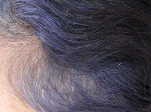 Purple hair Colour fading indigo in grey hair
